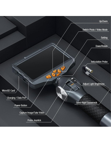 Borescopio Articulado Teslong TD500 con Doble Cámara y Pantalla 5"