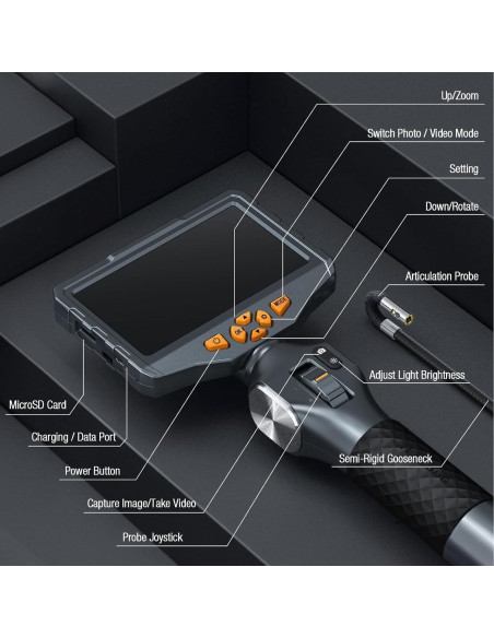 Borescopio Articulado Teslong TD500 con Doble Cámara y Pantalla 5"