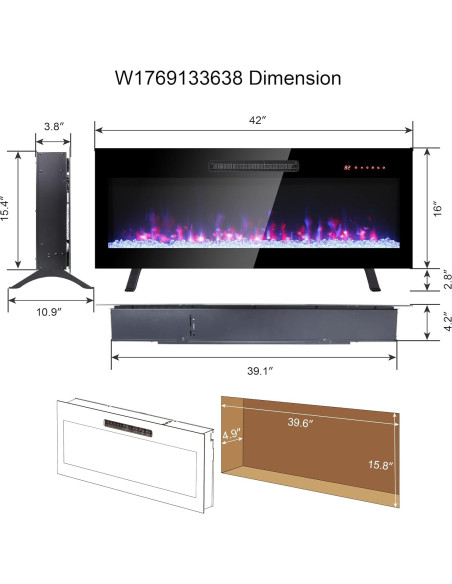 Chimenea Eléctrica Genérico 106 cm Vidrio Templado Control Remoto