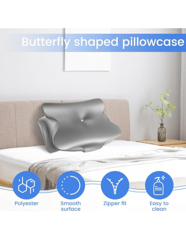 Funda de Almohada Contour OWTWCNL de Seda Imitación Gris 63x42.5cm