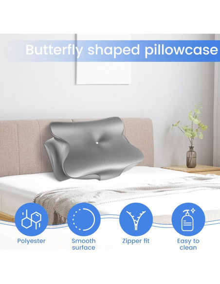 Funda de Almohada Contour OWTWCNL de Seda Imitación Gris 63x42.5cm