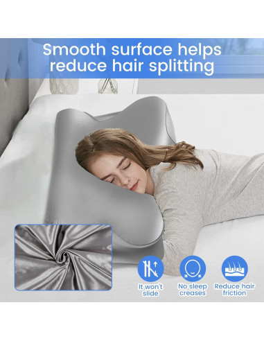 Funda de Almohada Contour OWTWCNL de Seda Imitación Gris 63x42.5cm