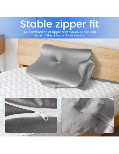 Funda de Almohada Contour OWTWCNL de Seda Imitación Gris 63x42.5cm