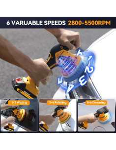 Pulidor de Coche Inalámbrico ZhiehiusL 21V 2 Baterías 6 Velocidades 2
