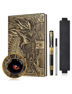 Cuaderno de Piel Dragón 3D JiaoJiRen A5 Vintage con Bolígrafo