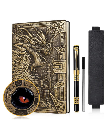 Cuaderno de Piel Dragón 3D JiaoJiRen A5 Vintage con Bolígrafo