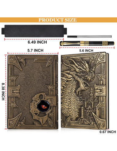 Cuaderno de Piel Dragón 3D JiaoJiRen A5 Vintage con Bolígrafo