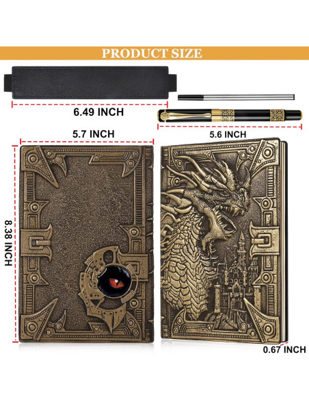 Cuaderno de Piel Dragón 3D JiaoJiRen A5 Vintage con Bolígrafo