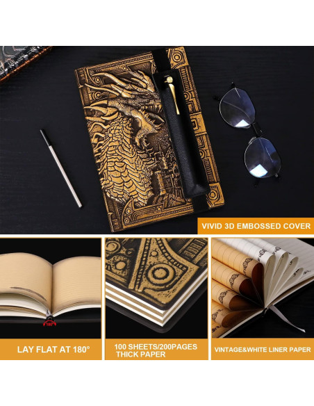 Cuaderno de Piel Dragón 3D JiaoJiRen A5 Vintage con Bolígrafo