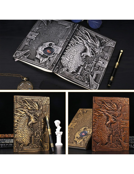 Cuaderno de Piel Dragón 3D JiaoJiRen A5 Vintage con Bolígrafo