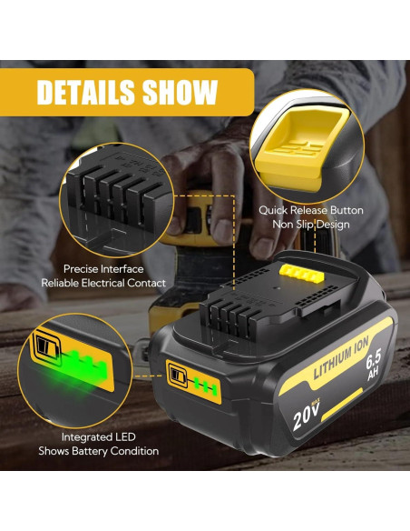 Paquete de 2 Baterías Litio 20V 6.5Ah Leisuda para Dewalt Paquete de 2 Baterías Litio 20V 6.5Ah Leisuda para Dewalt