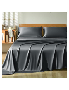 Juego de Sábanas Queen Homiest 4 Piezas Rayón Bambú Gris