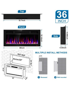 Chimenea Eléctrica Recesada Sixfivsevn 91.4 cm, Control Remoto 2