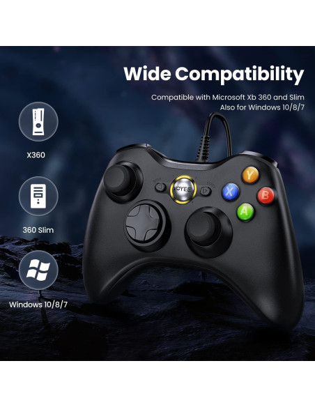 Controlador por Cable VOYEE para Xbox 360 y PC - Negro