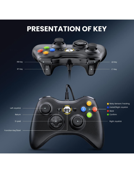 Controlador por Cable VOYEE para Xbox 360 y PC - Negro