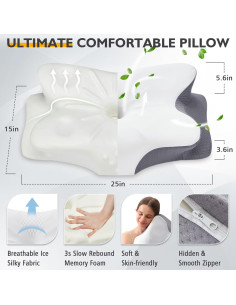 Almohada Cervical Ergonomica Avocahom Espuma Memoria Gris 2