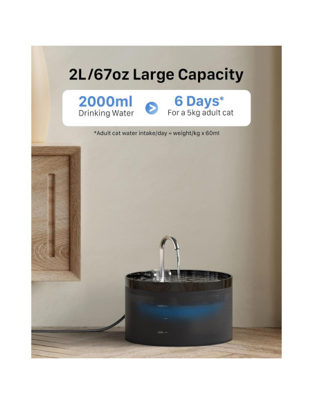 Fuente de Agua Automática para Gatos GIOTOHUN 2L Negra