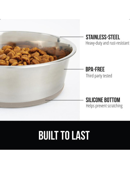 Cuencos para Perros y Gatos Gorilla Grip 2 Tazas Acero Inoxidable