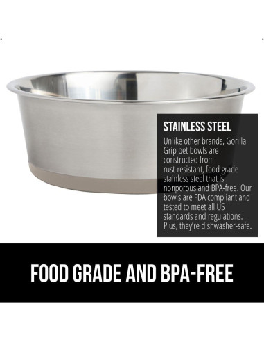 Cuencos para Perros y Gatos Gorilla Grip 2 Tazas Acero Inoxidable