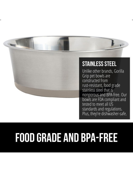 Cuencos para Perros y Gatos Gorilla Grip 2 Tazas Acero Inoxidable