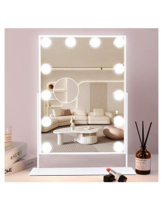 Espejo de Maquillaje Iluminado COOLJEEN 35.6 cm 12 LED 10X