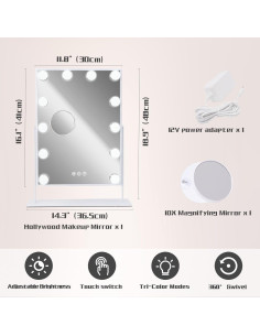 Espejo de Maquillaje Iluminado COOLJEEN 35.6 cm 12 LED 10X 2
