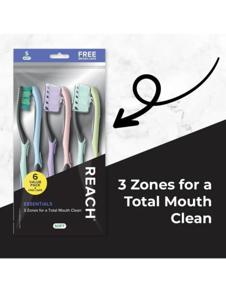 Cepillo de Dientes Reach Essentials 6 Unidades Cerdas Suaves Cepillo de Dientes Reach Essentials 6 Unidades Cerdas Suaves