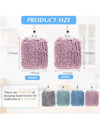 Juego de 4 Toallas de Mano Chenille Kinlop Suaves 20x15cm