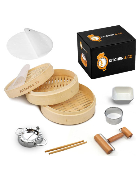 Vaporizador de Bambú 10" Kitchen & Co - Juego Completo 2 Niveles