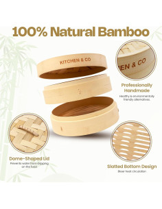 Vaporizador de Bambú 10" Kitchen & Co - Juego Completo 2 Niveles 2