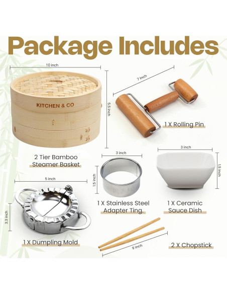 Vaporizador de Bambú 10" Kitchen & Co - Juego Completo 2 Niveles