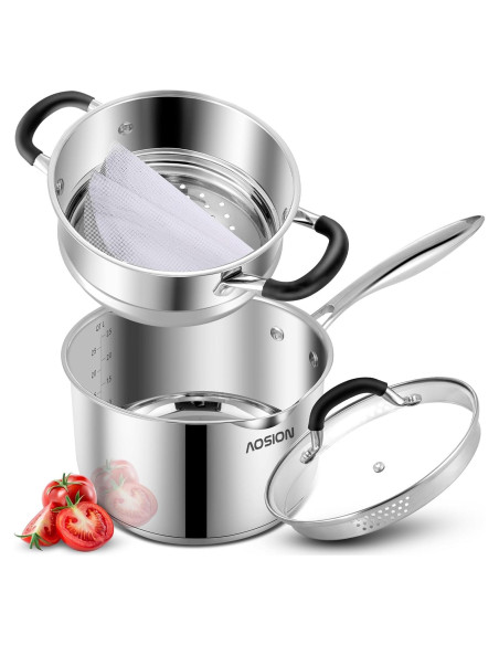 Cacerola AOSION Acero Inoxidable 2.5L con Vaporera