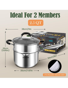 Cacerola AOSION Acero Inoxidable 2.5L con Vaporera 2