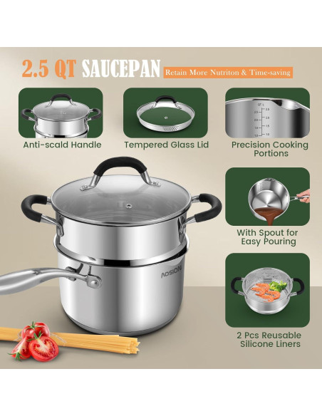 Cacerola AOSION Acero Inoxidable 2.5L con Vaporera