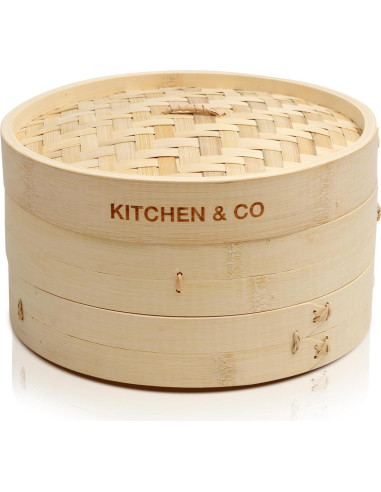 Vaporizador de Bambú 10" Kitchen & Co - Juego Completo 2 Niveles