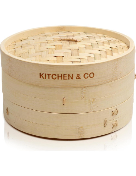 Vaporizador de Bambú 10" Kitchen & Co - Juego Completo 2 Niveles