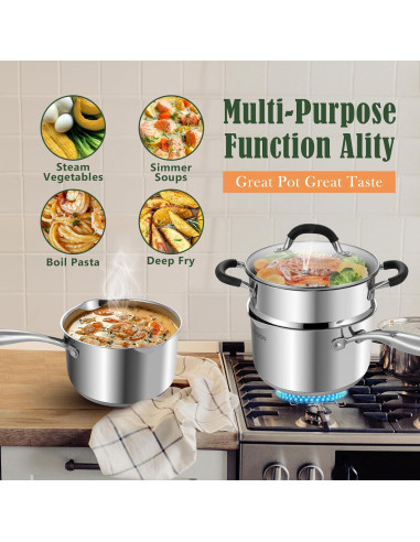 Cacerola AOSION Acero Inoxidable 2.5L con Vaporera