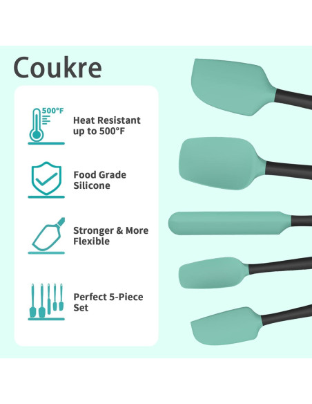 Conjunto de Espátulas de Silicona Coukre 5 Piezas Verde Aqua