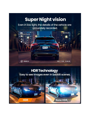 Cámara Dash YEECORE H22 4K+1080P Doble con GPS y WiFi