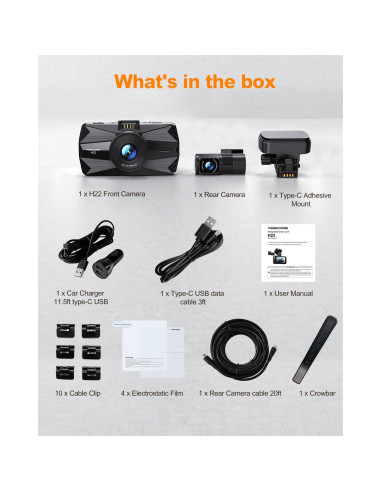 Cámara Dash YEECORE H22 4K+1080P Doble con GPS y WiFi