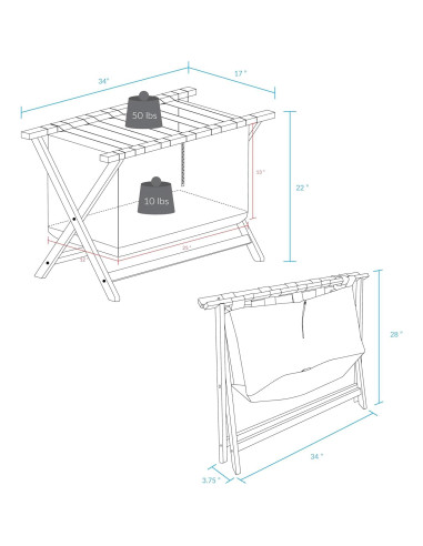 Soporte de Equipaje Extra Ancho 86 cm Casal Home Nogal