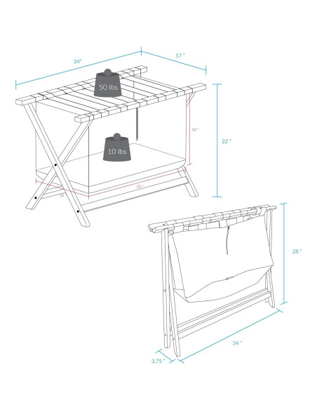 Soporte de Equipaje Extra Ancho 86 cm Casal Home Nogal