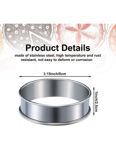 6 Anillos de Muffin Acero Inoxidable 8 cm Doble Rolled Boao 2