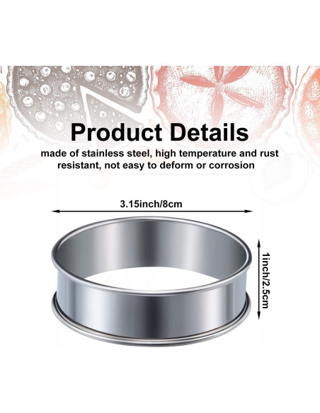 6 Anillos de Muffin Acero Inoxidable 8 cm Doble Rolled Boao