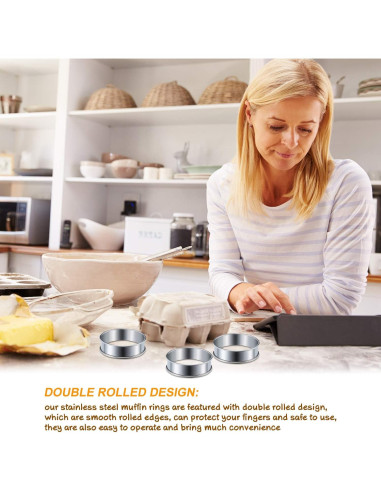 6 Anillos de Muffin Acero Inoxidable 8 cm Doble Rolled Boao