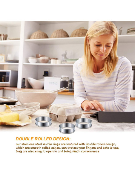 6 Anillos de Muffin Acero Inoxidable 8 cm Doble Rolled Boao