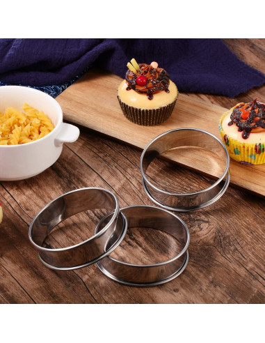 6 Anillos de Muffin Acero Inoxidable 8 cm Doble Rolled Boao