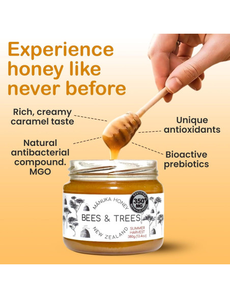 Miel de Manuka Bees & Trees 350+ MGO Cruda 380g