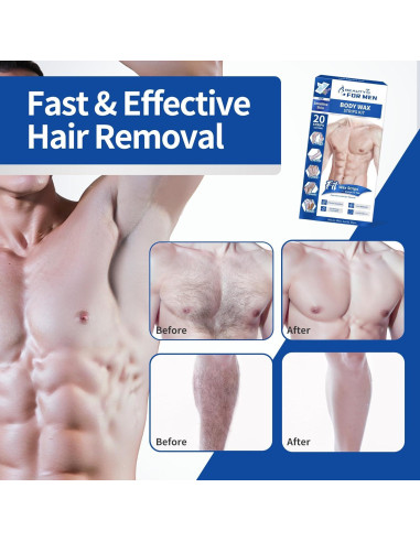 Cintas de Cera Beauty7 para Hombres - Kit 20 Cintas y 4 Toallitas