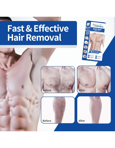 Cintas de Cera Beauty7 para Hombres - Kit 20 Cintas y 4 Toallitas